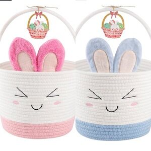 Plush Bunny Ear Woven Easter Storage Basket - Pink & Blue-Set of Two
